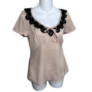 PHILOSOPHY DI ALBERTA FERRETTI Crochet Trim Top Beige Boho Y2K Empyre ‎ 4/ I 40